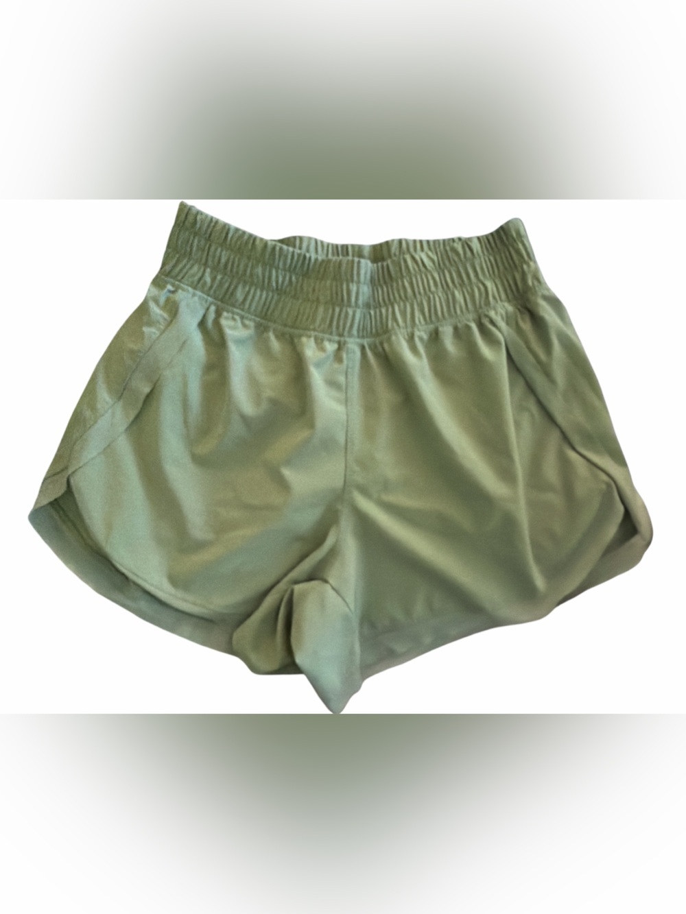 YOGASMOGA Womens Mesh Trim Active Lined Athletic Shorts Olive Green